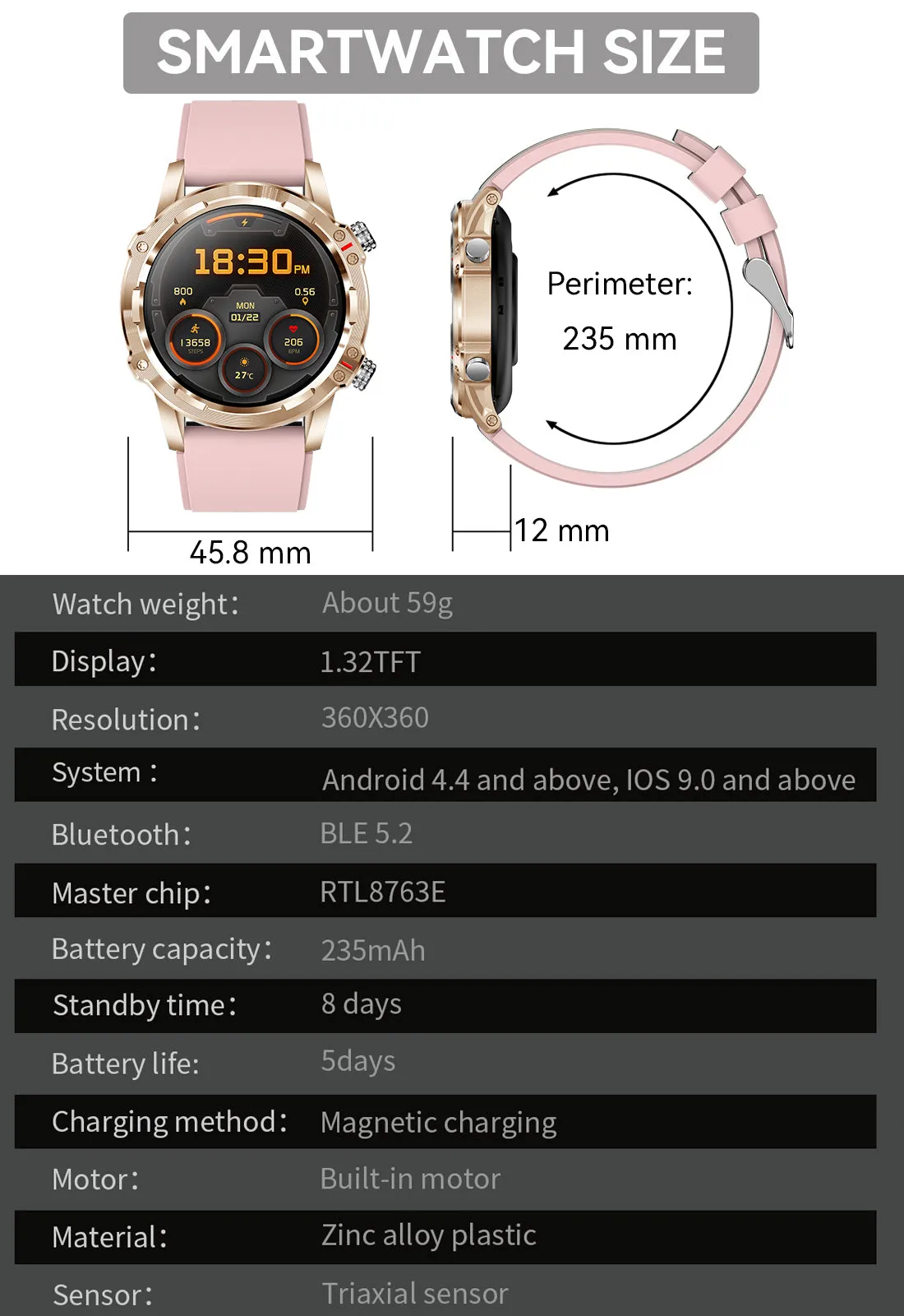 Smartwatch for Men Women 1.32” HD Display Fitness Trackers Watch with Bluetooth Calling Heart Rate Detection Sleep Monitor 70  Sports Modes Step Counter Watch for iOS Android