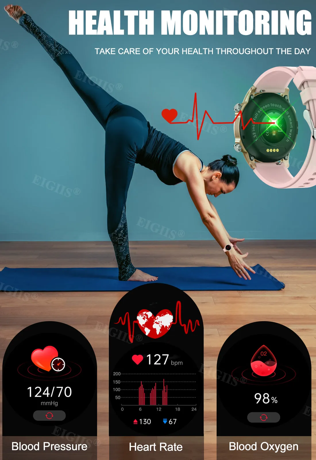 Smartwatch for Men Women 1.32” HD Display Fitness Trackers Watch with Bluetooth Calling Heart Rate Detection Sleep Monitor 70  Sports Modes Step Counter Watch for iOS Android