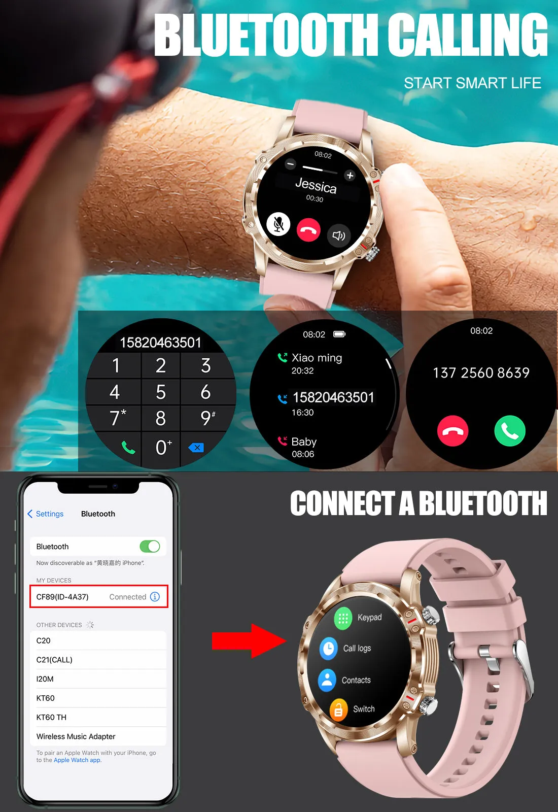 Smartwatch for Men Women 1.32” HD Display Fitness Trackers Watch with Bluetooth Calling Heart Rate Detection Sleep Monitor 70  Sports Modes Step Counter Watch for iOS Android