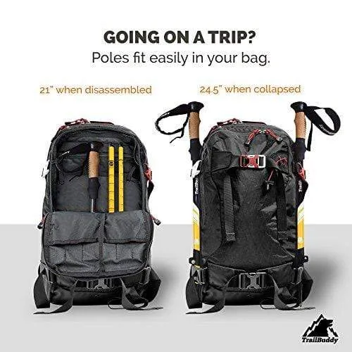 TrailBuddy Hiking Sticks - 2-pc Pack Adjustable Walking or Trekking Poles - Strong, Lightweight Aluminum 7075 - Quick Adjust Flip-Lock - Cork Grip, Padded Strap - (Bumblebee Yellow)
