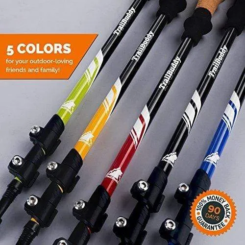 TrailBuddy Hiking Sticks - 2-pc Pack Adjustable Walking or Trekking Poles - Strong, Lightweight Aluminum 7075 - Quick Adjust Flip-Lock - Cork Grip, Padded Strap - (Bumblebee Yellow)