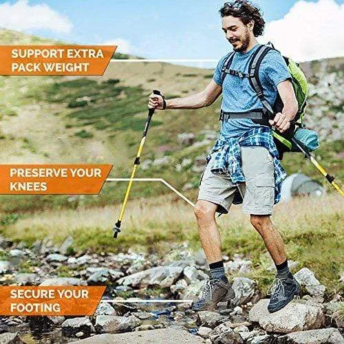 TrailBuddy Hiking Sticks - 2-pc Pack Adjustable Walking or Trekking Poles - Strong, Lightweight Aluminum 7075 - Quick Adjust Flip-Lock - Cork Grip, Padded Strap - (Bumblebee Yellow)