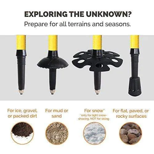 TrailBuddy Hiking Sticks - 2-pc Pack Adjustable Walking or Trekking Poles - Strong, Lightweight Aluminum 7075 - Quick Adjust Flip-Lock - Cork Grip, Padded Strap - (Bumblebee Yellow)