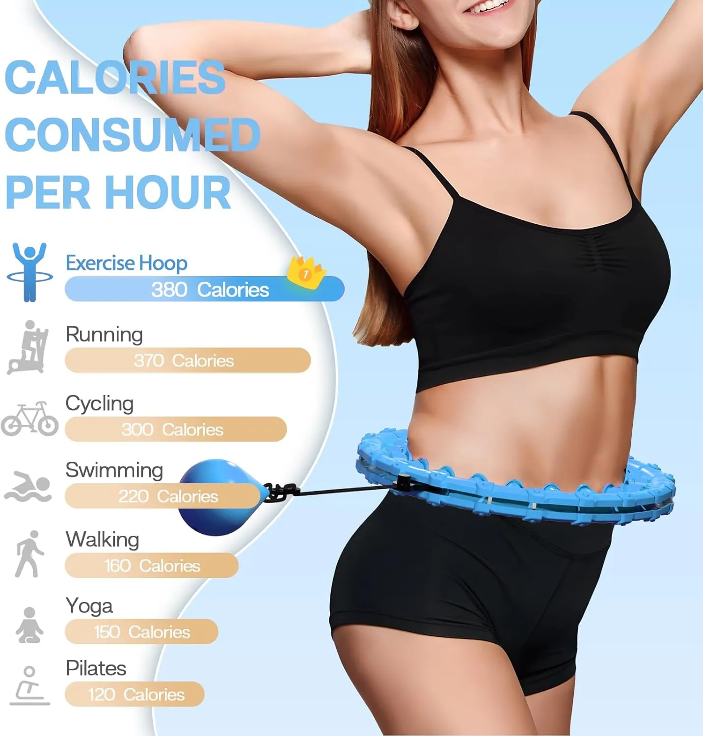 Weighted Hula Infinity Fitness Hoop for Adult Weight Loss, 2 in 1 Smart Fitness Workout Hula Circle Hoops with 27 Detachable Knots, Exercise Fit Hoop Suitable for Women and Beginners