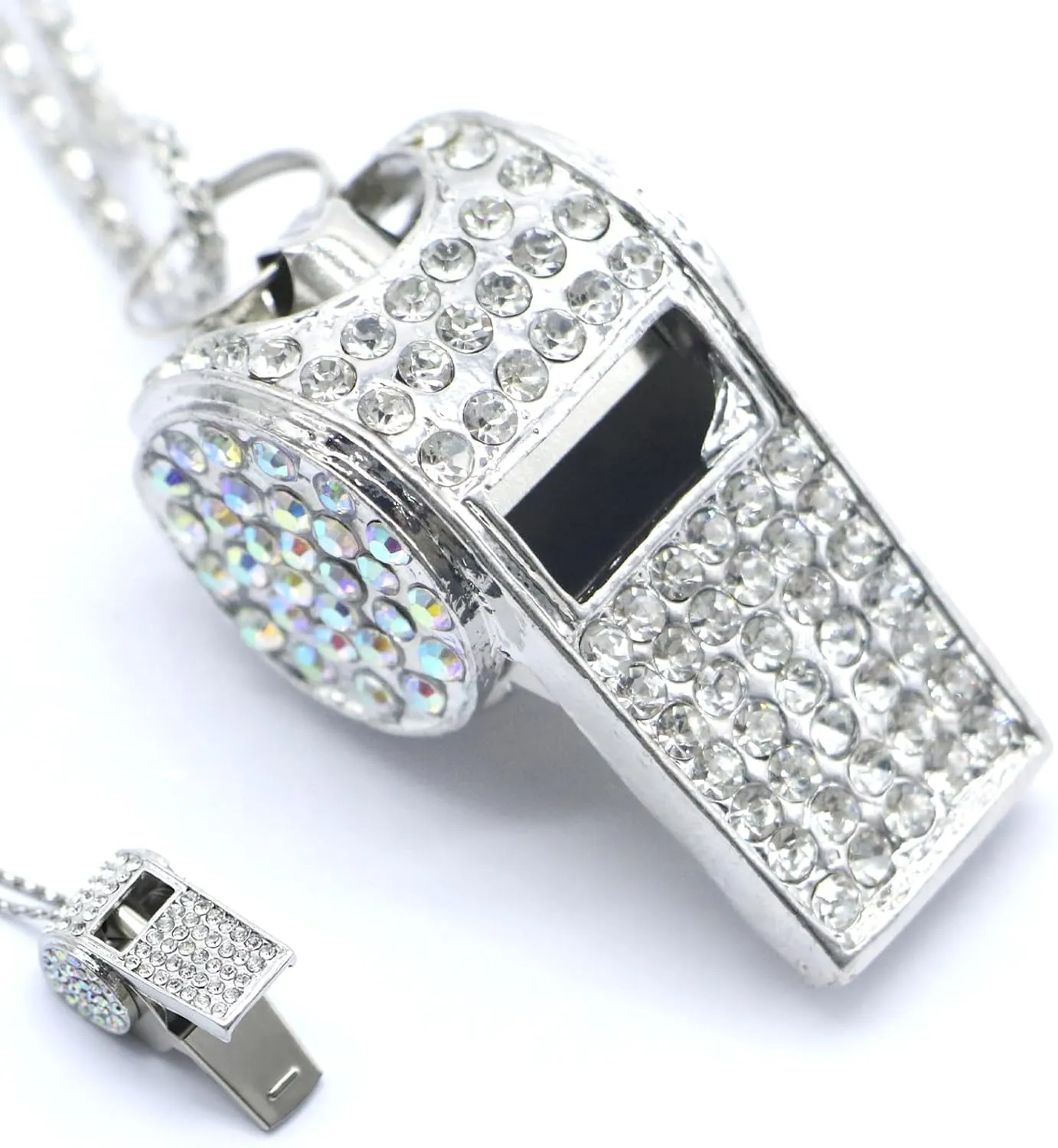 Whistle, Bling Whistle, Metal Crystal Rhinestone Whistle with Keychain, Loud Crisp Sound Whistles for Coach, Referee, Basketball, Lifeguard, Survival