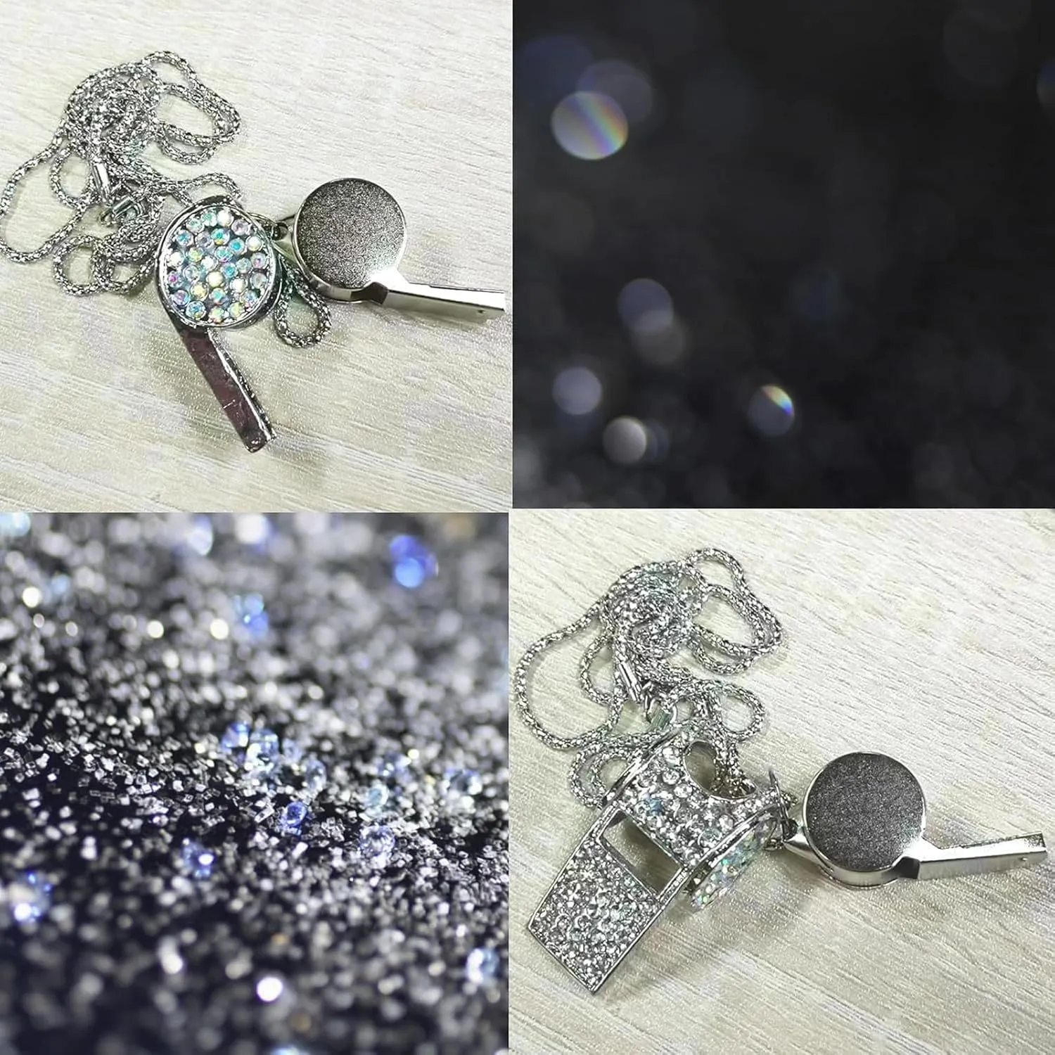 Whistle, Bling Whistle, Metal Crystal Rhinestone Whistle with Keychain, Loud Crisp Sound Whistles for Coach, Referee, Basketball, Lifeguard, Survival