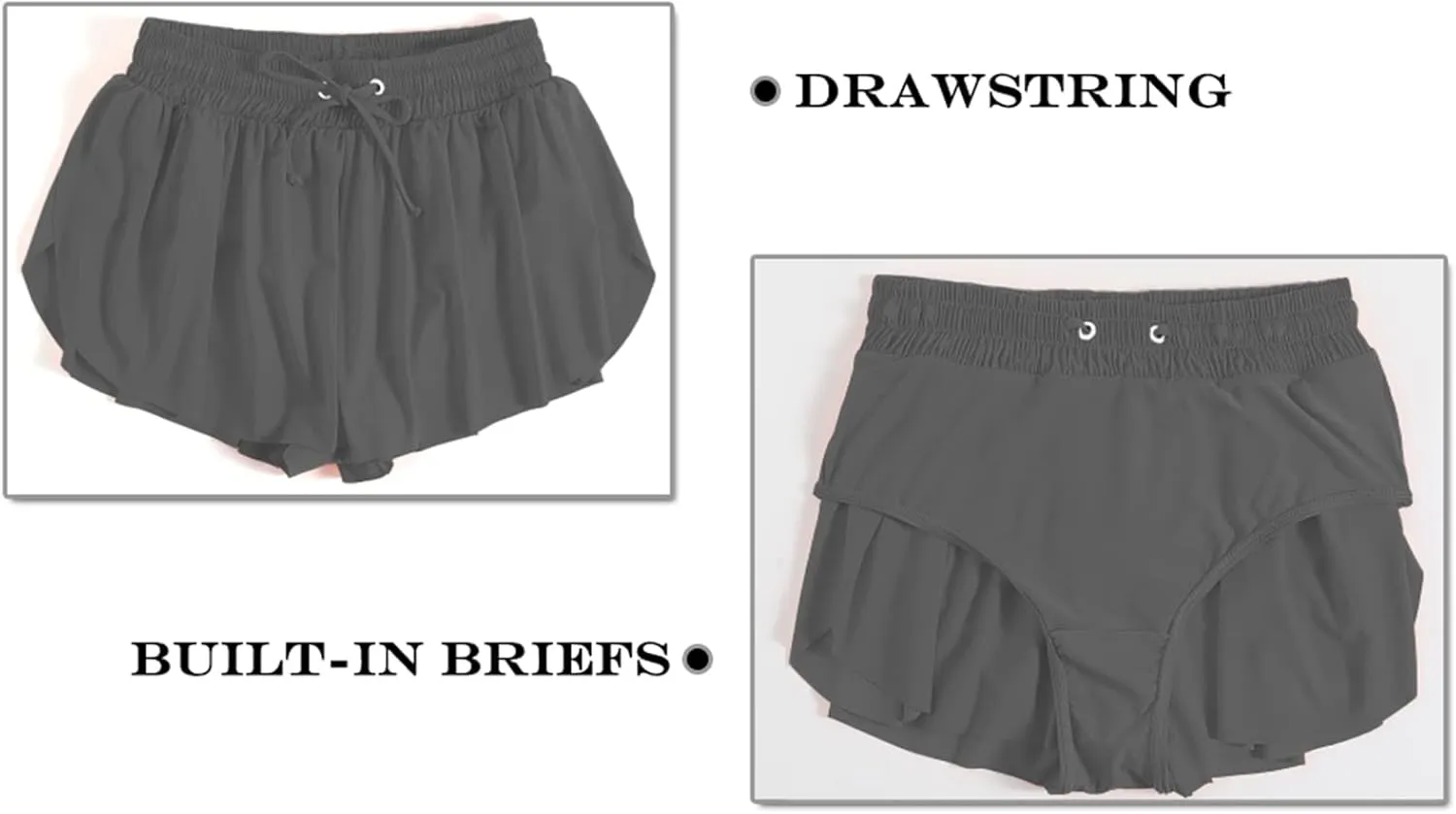 Yilisha Womens Drawstring Swim Shorts High Waisted Board Shorts Black Bathing Suit Bottoms Workout Shorts Swimsuit