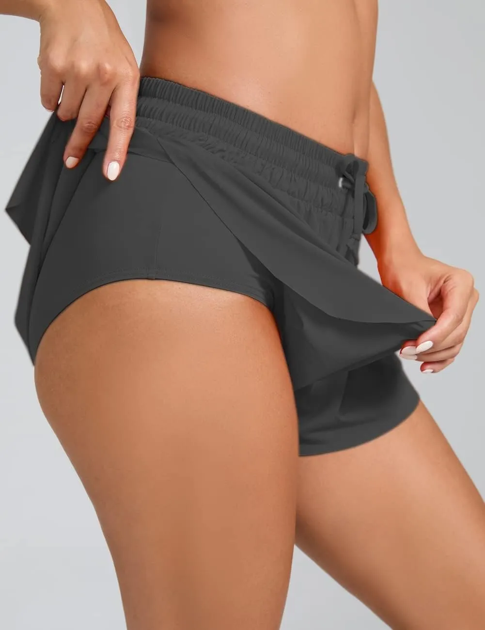 Yilisha Womens Drawstring Swim Shorts High Waisted Board Shorts Black Bathing Suit Bottoms Workout Shorts Swimsuit